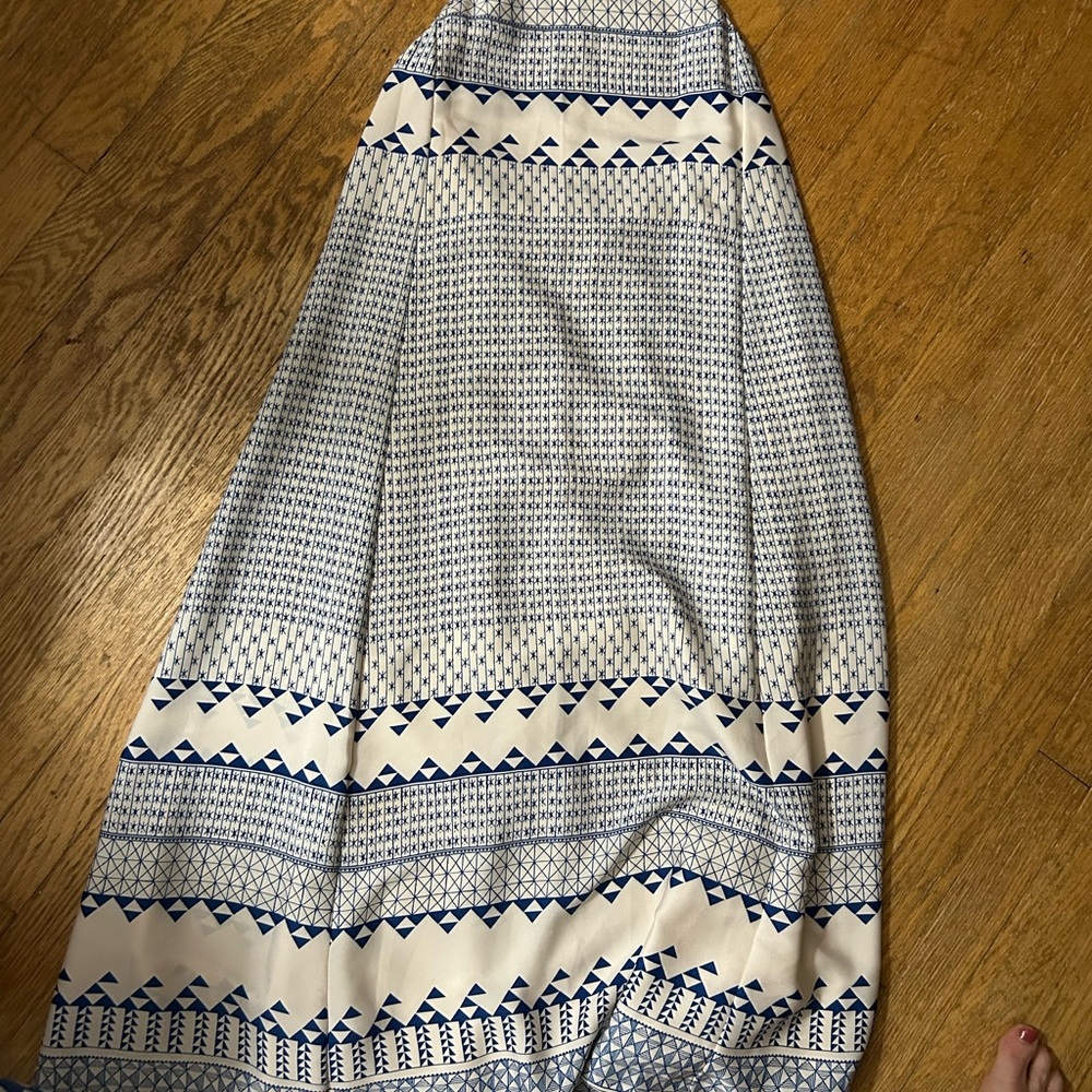 Madewell cream blue ionain tile open back trapeze dress